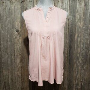 A New Day M Top Blouse Women's Sleeveless Pink Lace Trim Pintuck